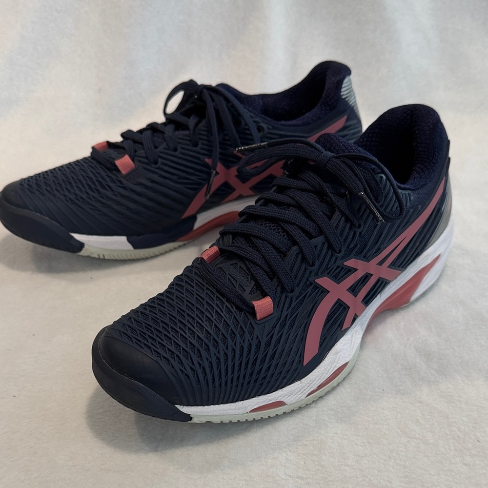 Asics Solution Speed Women's Dark Blue and Pink Tennis Shoes